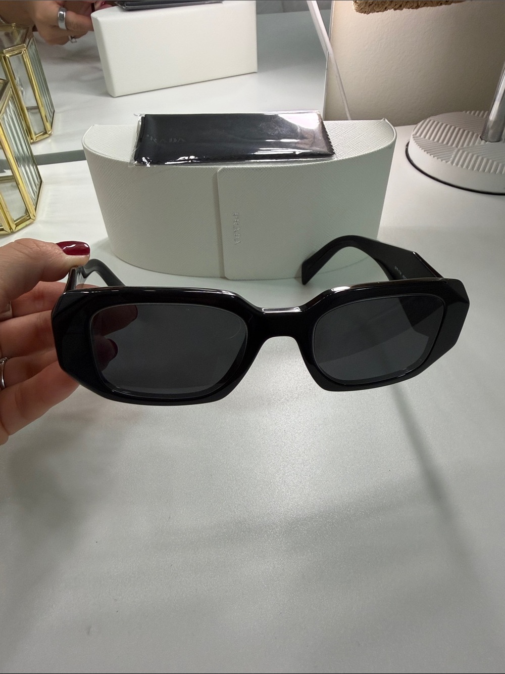 Prada White Textured Leather Sunglasses Case